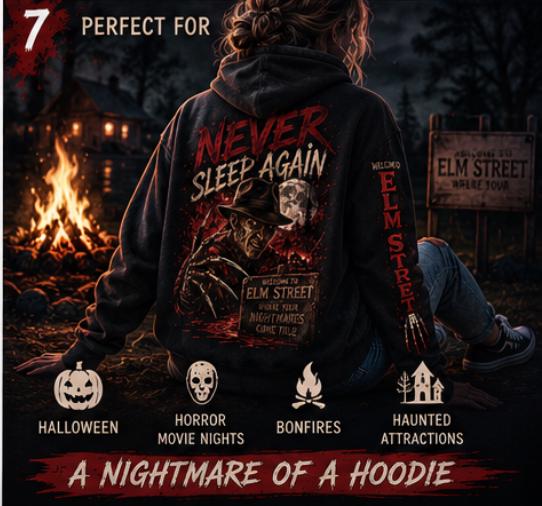Elm Street Horror Hoodie | Never Sleep Again Sweatshirt | Spooky Nightmare Apparel