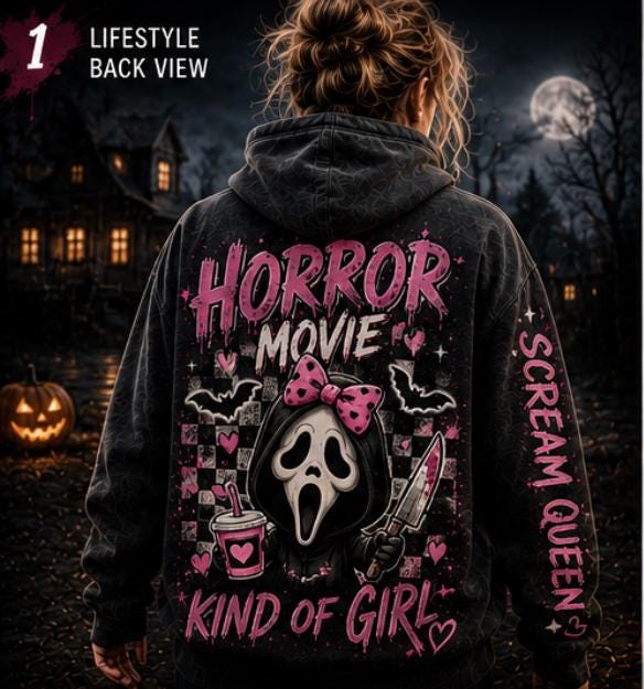 Cute Horror Movie Girl Hoodie | Pink Ghost Face Inspired Hoodie | Horror Movie Sweatshirt | Spooky Season Hoodie | Halloween Hoodie | Coquet