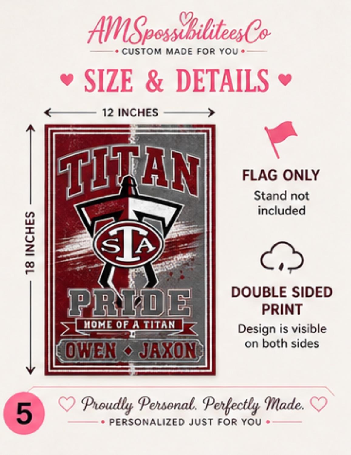 Personalized Titan Pride Garden Flag | Custom School Spirit Flag | Home of a Titan Yard Flag | Custom Name Flag | Team Spirit Outdoor Decor