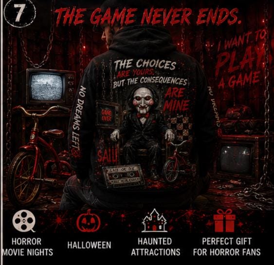 Jigsaw Inspired Horror Hoodie | I Want to Play a Game Hoodie | Halloween Hoodie | Horror Movie Sweatshirt | Billy Puppet Hoodie | Unisex