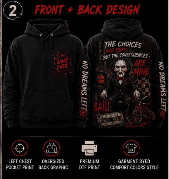 Jigsaw Inspired Horror Hoodie | I Want to Play a Game Hoodie | Halloween Hoodie | Horror Movie Sweatshirt | Billy Puppet Hoodie | Unisex