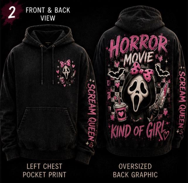 Cute Horror Movie Girl Hoodie | Pink Ghost Face Inspired Hoodie | Horror Movie Sweatshirt | Spooky Season Hoodie | Halloween Hoodie | Coquet