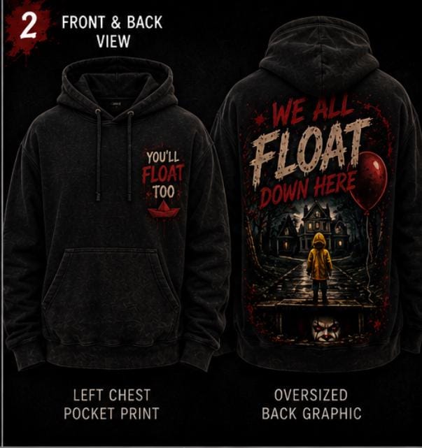 You'll Float Too Hoodie | Pennywise Inspired Horror Hoodie | Halloween Hoodie | Horror Movie Sweatshirt | Spooky Season Hoodie | Unisex Hood