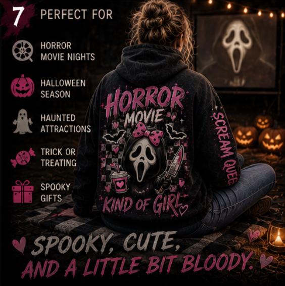 Cute Horror Movie Girl Hoodie | Pink Ghost Face Inspired Hoodie | Horror Movie Sweatshirt | Spooky Season Hoodie | Halloween Hoodie | Coquet