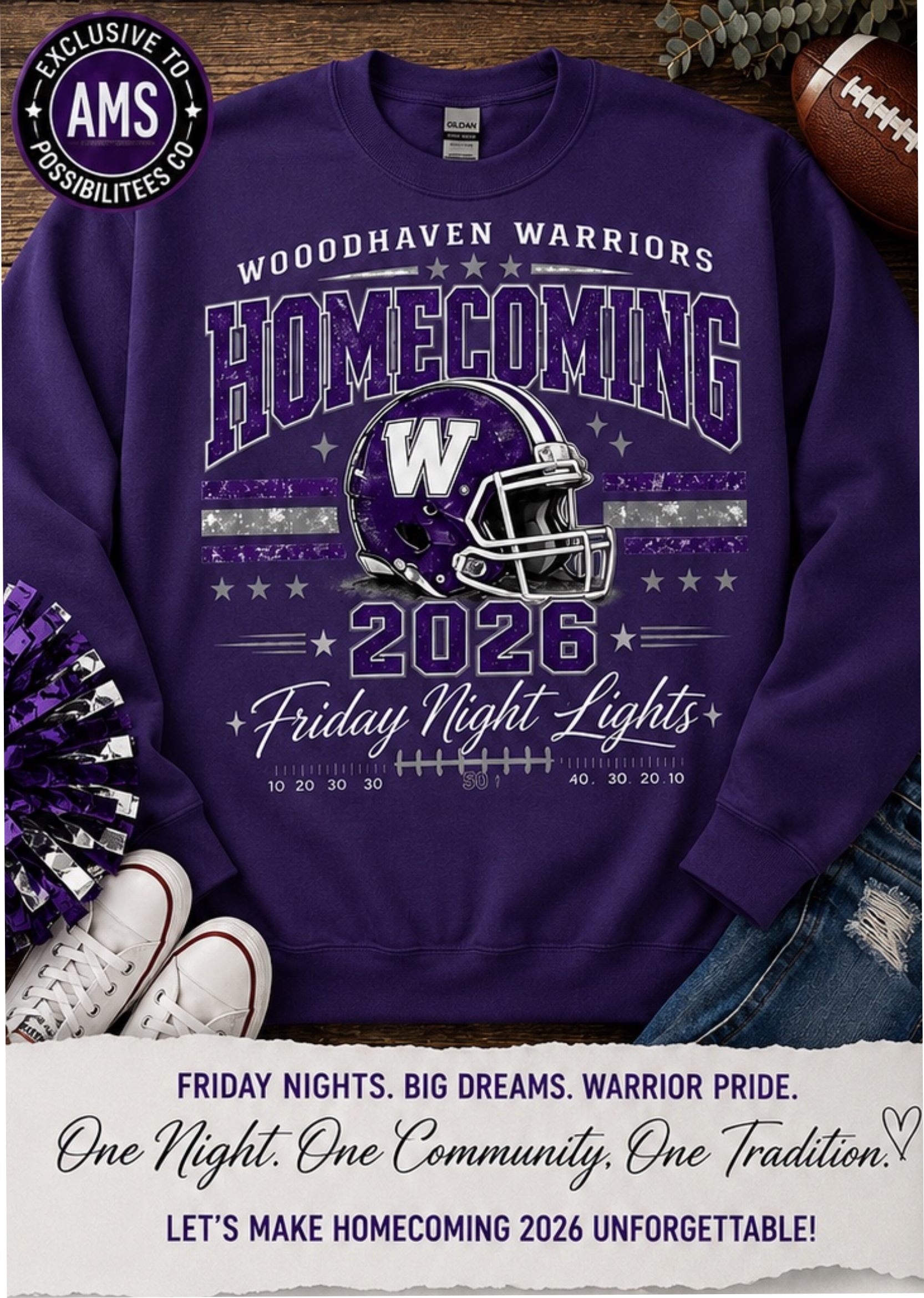 Woodhaven Warriors Spirit Wear | Vintage Warriors Shirt, Crewneck or Hoodie | Purple & White Game Day Apparel
