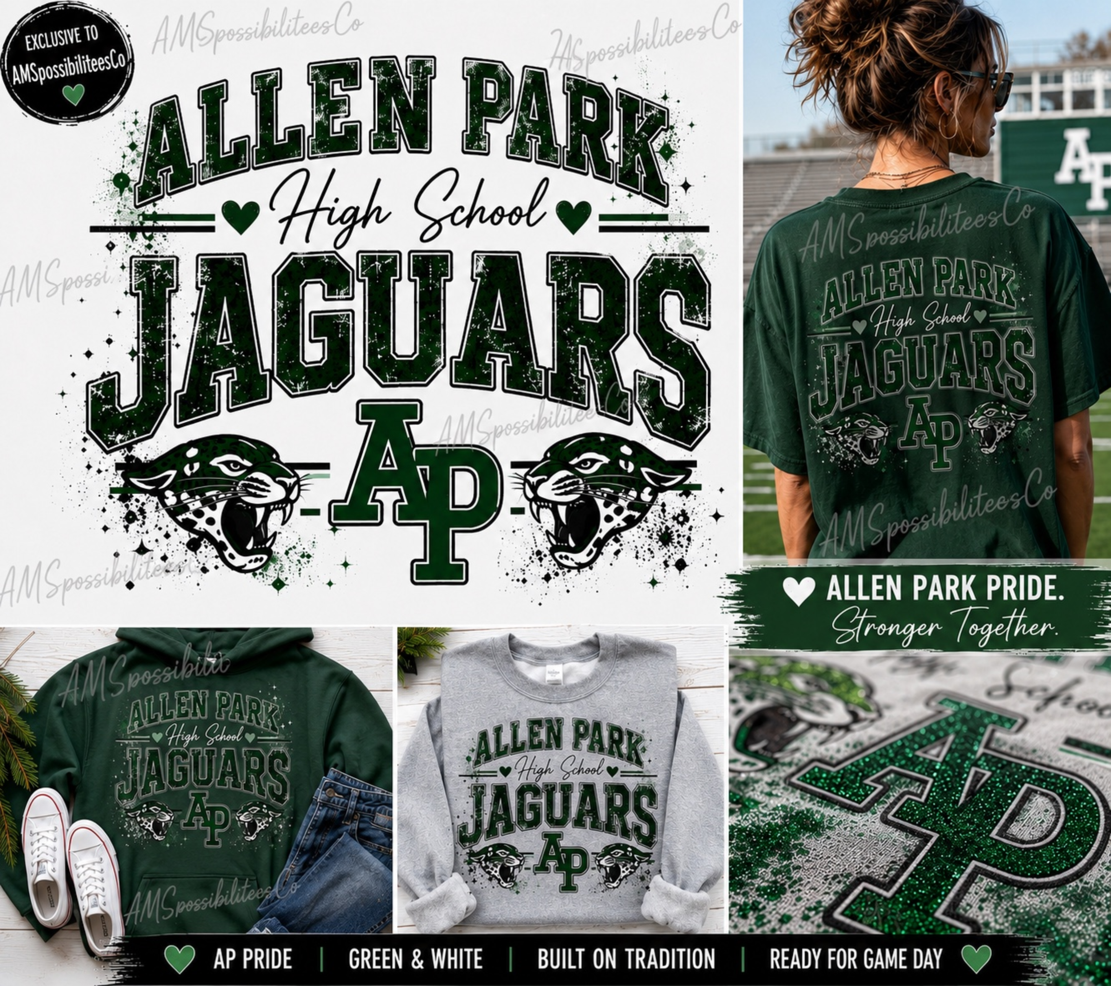 🐆 Allen Park High School Jaguars | Vintage Spirit Wear | Green & White Game Day Shirt | Hoodie | Crewneck | Allen Park Pride