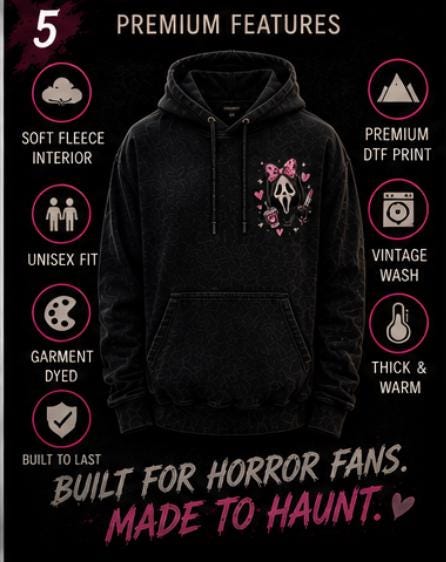 Cute Horror Movie Girl Hoodie | Pink Ghost Face Inspired Hoodie | Horror Movie Sweatshirt | Spooky Season Hoodie | Halloween Hoodie | Coquet