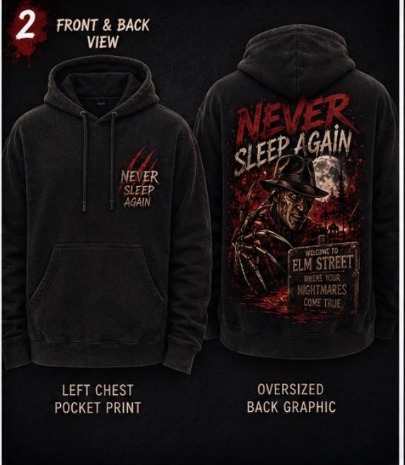 Elm Street Horror Hoodie | Never Sleep Again Sweatshirt | Spooky Nightmare Apparel
