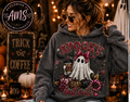 Spooky But Cute Faux Sequin Hoodie | Cute Ghost Halloween Sweatshirt | Boutique Fall Hoodie | Ghost Coffee Hoodie