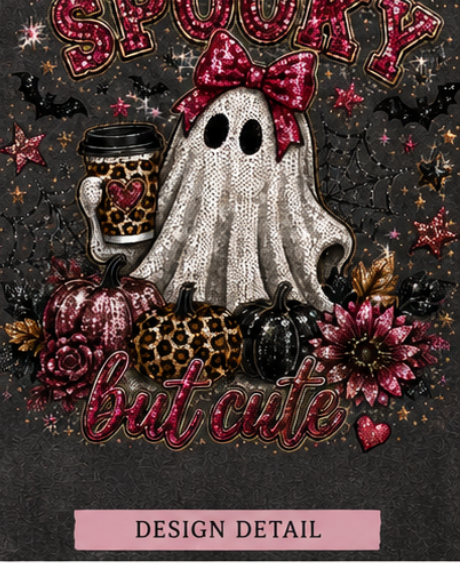 Spooky But Cute Faux Sequin Hoodie | Cute Ghost Halloween Sweatshirt | Boutique Fall Hoodie | Ghost Coffee Hoodie