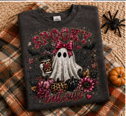 Spooky But Cute Faux Sequin Hoodie | Cute Ghost Halloween Sweatshirt | Boutique Fall Hoodie | Ghost Coffee Hoodie