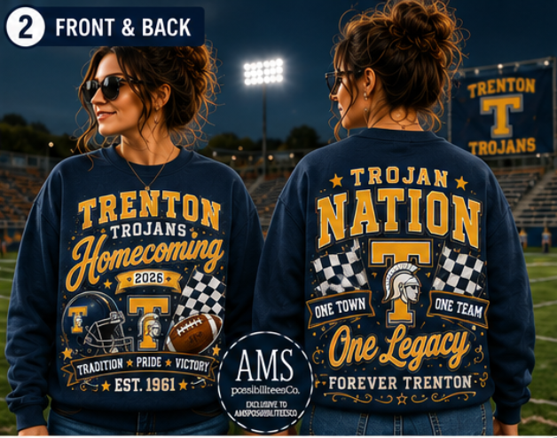 Trenton Trojans Homecoming 2026 Crewneck Sweatshirt | Boutique Spirit Wear | Game Day Apparel