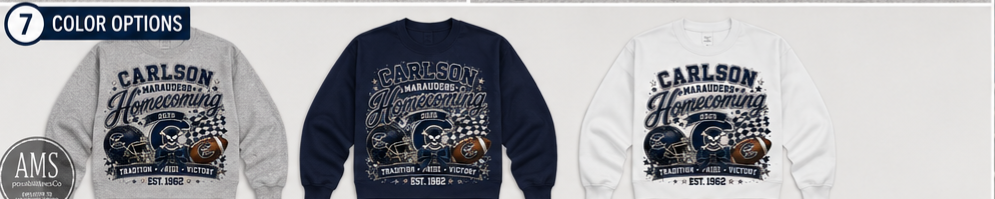 Carlson Marauders Homecoming 2025 Crewneck, Hoodie or Tee | Boutique Spirit Wear | AMSPossibiliteesCo