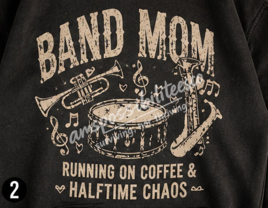 Band Mom Hoodie Comfort Colors Pepper | Running on Coffee & Halftime Chaos | Marching Band Mom Sweatshirt | Football Game Mom Gift