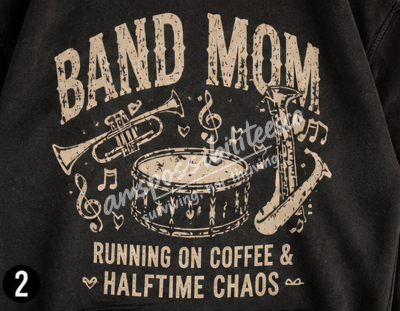 Band Mom Hoodie Comfort Colors Pepper | Running on Coffee & Halftime Chaos | Marching Band Mom Sweatshirt | Football Game Mom Gift