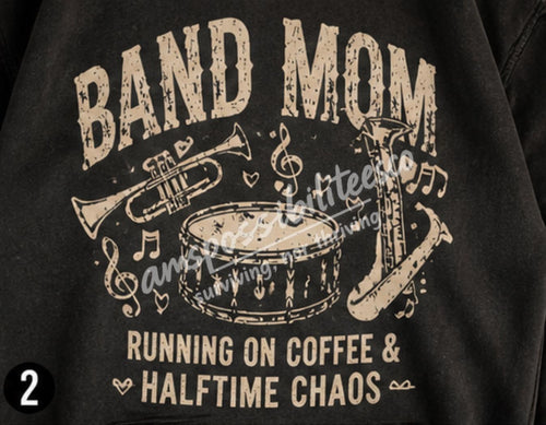 Band Mom Hoodie Comfort Colors Pepper | Running on Coffee & Halftime Chaos | Marching Band Mom Sweatshirt | Football Game Mom Gift