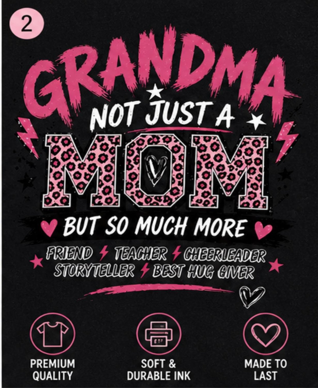 Grandma Shirt, Not Just a Mom, Leopard Print, Friend Teacher Cheerleader Storyteller Tee