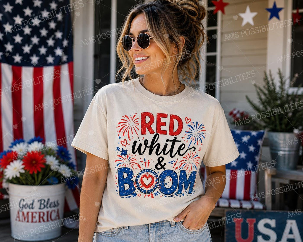 4th of July Shirt Women, Patriotic Shirt, Stars Stripes Fireworks Tee, Cute USA Shirt, Independence Day Outfit, Summer Graphic Tee