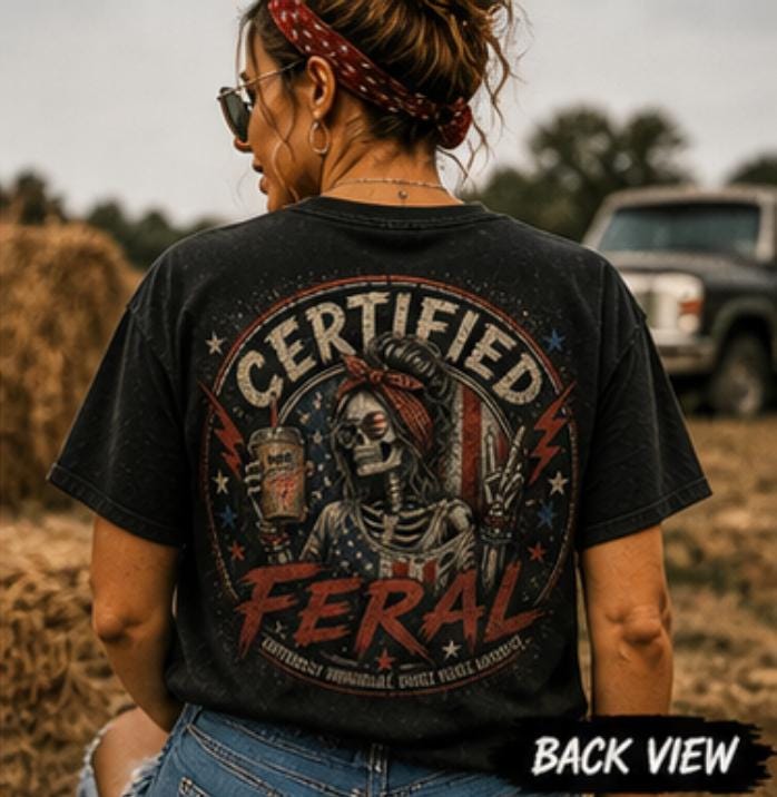 Certified Feral Skeleton Mom Shirt, Distressed Retro Graphic Tee, Funny Sarcastic Coffee Lover