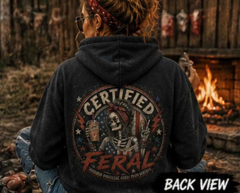 Certified Feral Skeleton Mom Shirt, Distressed Retro Graphic Tee, Funny Sarcastic Coffee Lover
