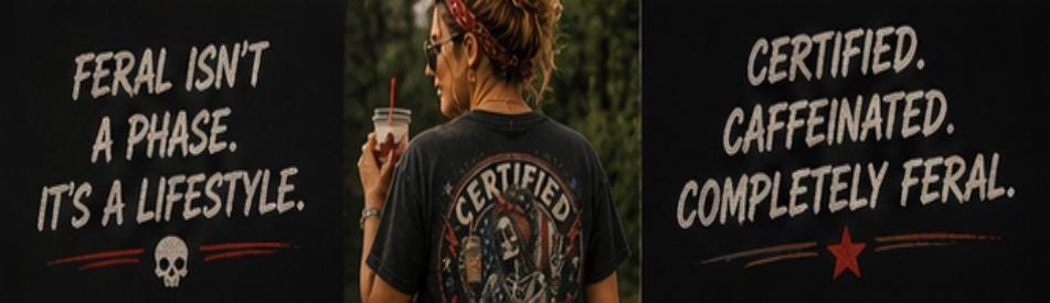Certified Feral Skeleton Mom Shirt, Distressed Retro Graphic Tee, Funny Sarcastic Coffee Lover