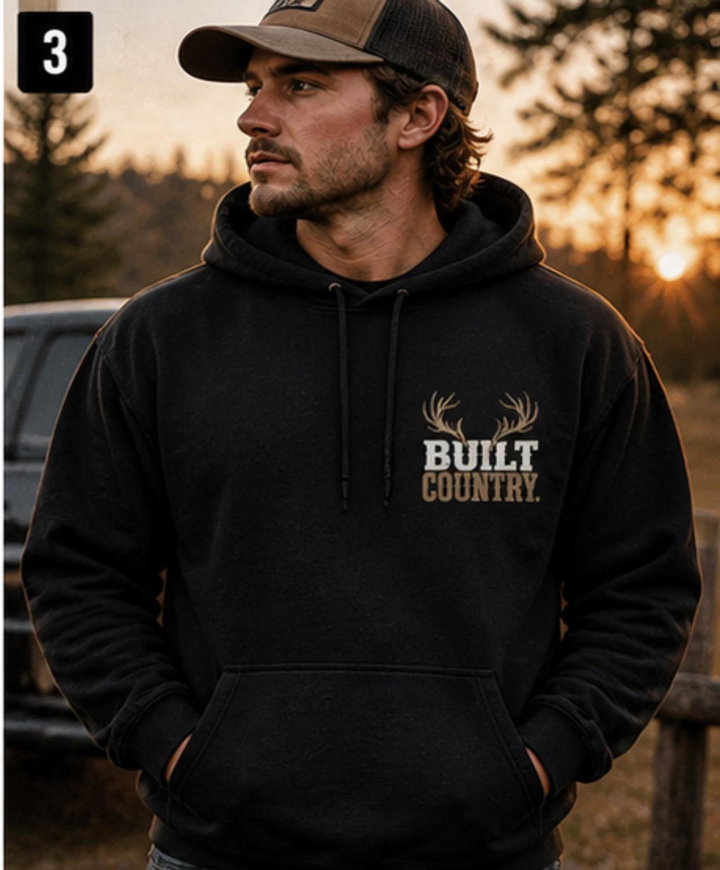 Built Country Hoodie, Rustic Deer Antler Sweatshirt, Raised Dirt Roads Outdoors