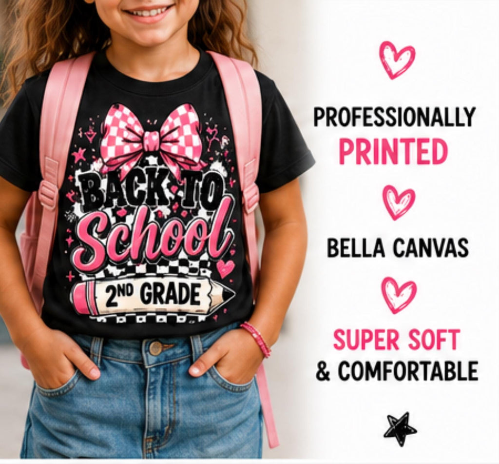 First Day of School Shirt for Girls | Rainbow Bow Back to School Tee | PreK to 5th Grade | Personalized Kids Graphic T-Shirt |