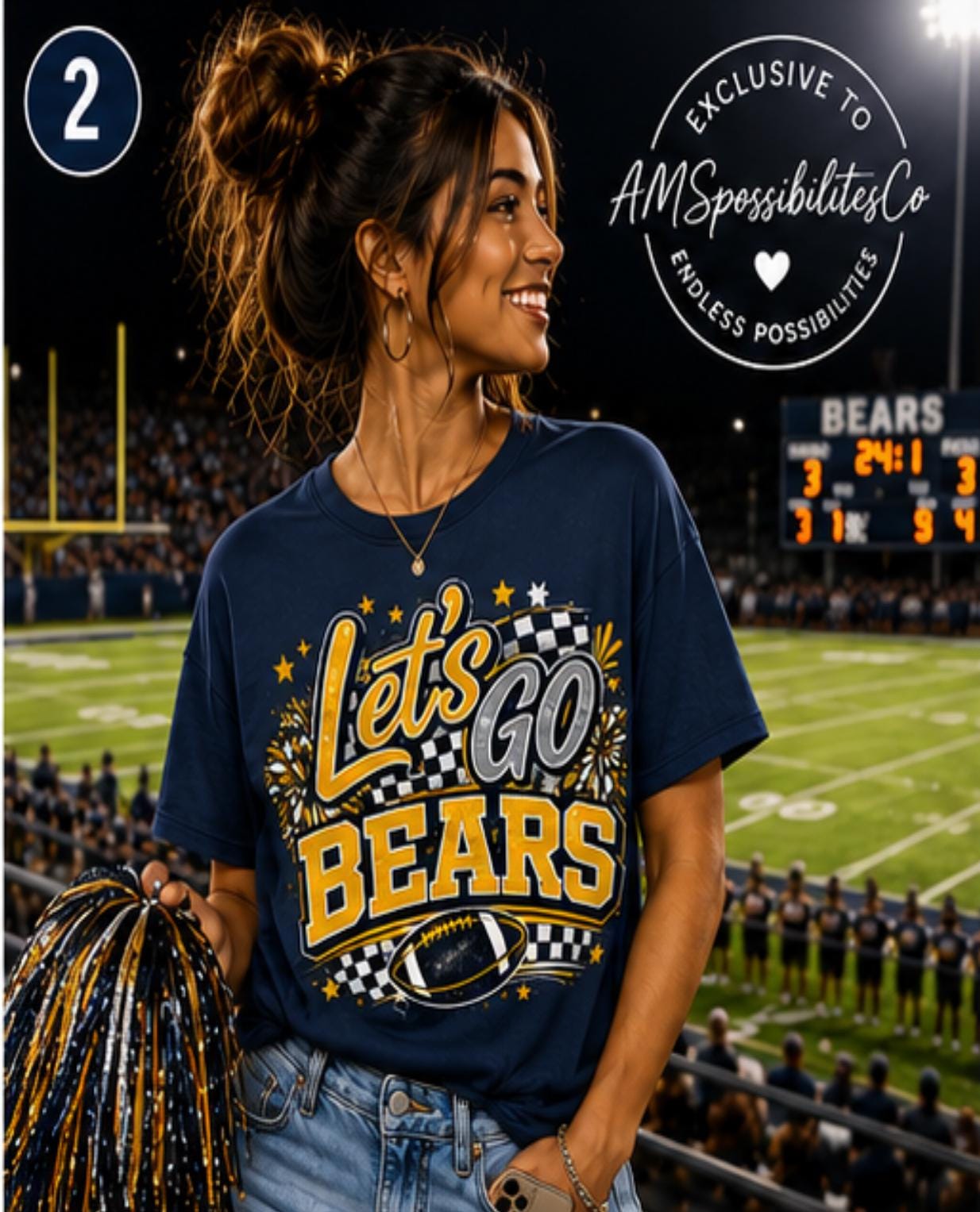 Customizable Bears Football Game Day Spirit Shirt | Checkered Varsity Mascot Tee