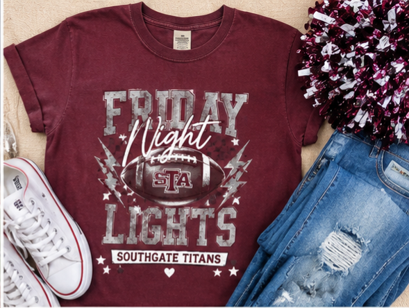 Southgate Titans Friday Night Lights Tee | STA Football Shirt | Game Day Spirit Shirt | Titan Fan Apparel | Comfort Colors Graphic Tee