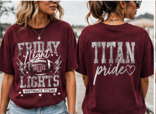 Southgate Titans Friday Night Lights Tee | STA Football Shirt | Game Day Spirit Shirt | Titan Fan Apparel | Comfort Colors Graphic Tee
