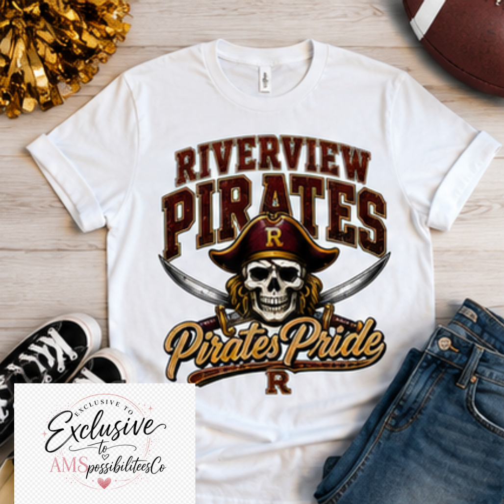 Riverview Pirates Pride Skull Spirit Wear shirt/Riverview Pirates Spirit Wear/Pirate Pride Tee/Football Hoodie/School Spirit Apparel