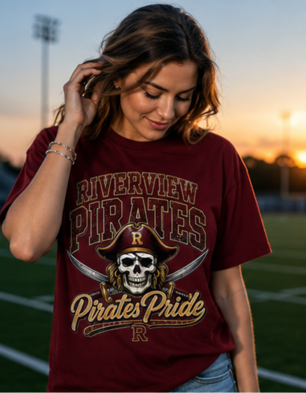 Riverview Pirates Pride Skull Spirit Wear shirt/Riverview Pirates Spirit Wear/Pirate Pride Tee/Football Hoodie/School Spirit Apparel