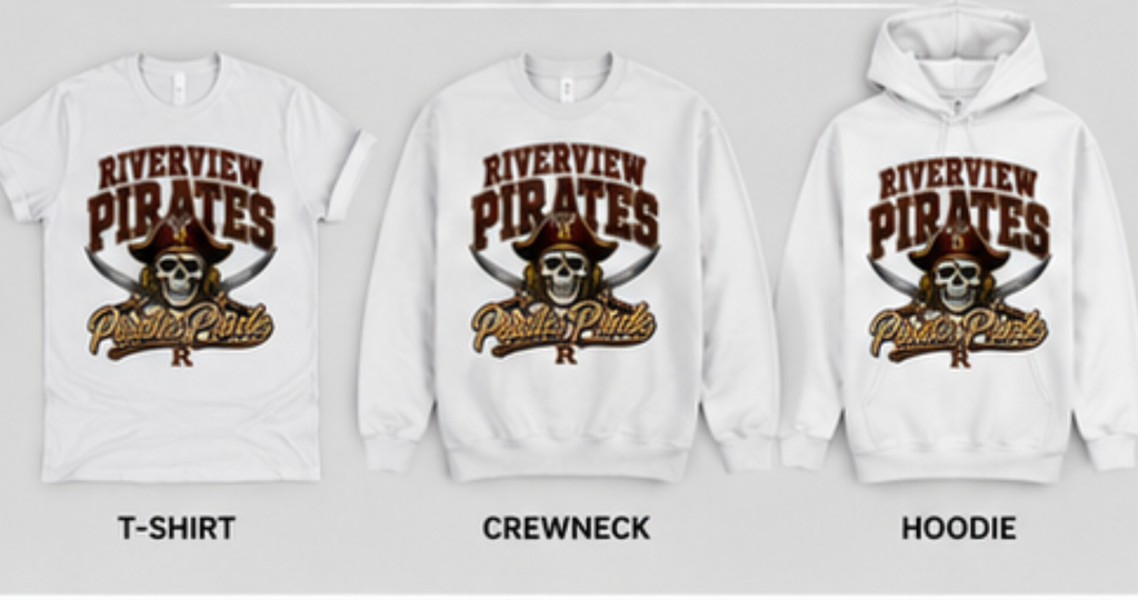 Riverview Pirates Pride Skull Spirit Wear shirt/Riverview Pirates Spirit Wear/Pirate Pride Tee/Football Hoodie/School Spirit Apparel